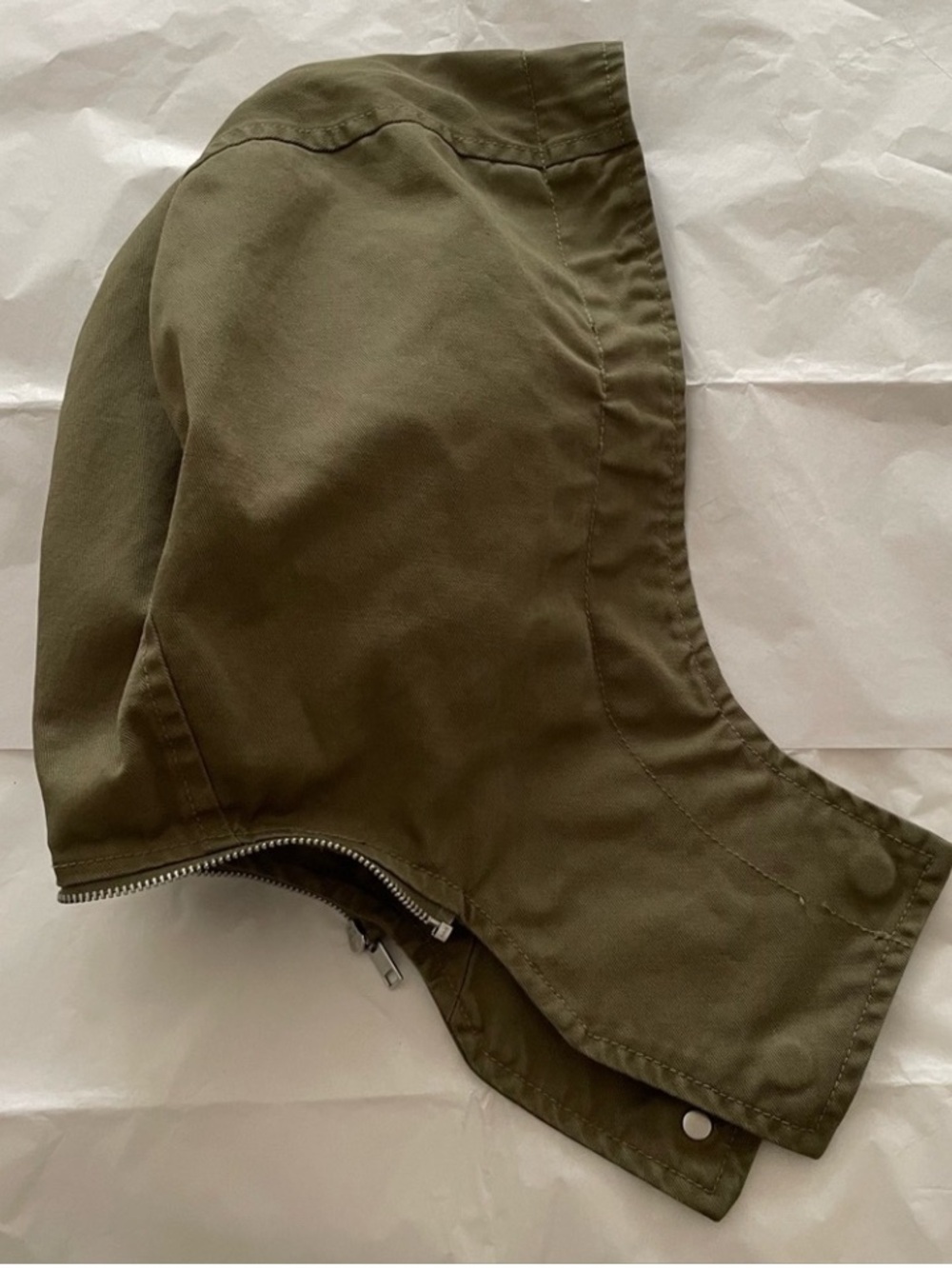 Zara Trench Coat Removable Hood Cotton Parka Size Small Army Green Oversized - Picture 4 of 13